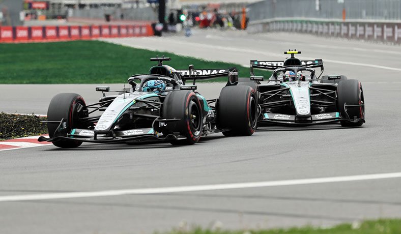 George Russell y Kimi Antonelli de Mercedes en el GP de Canadá