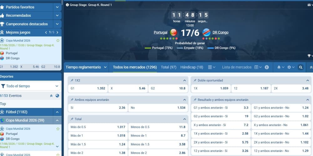 1xBet en vivo seccion