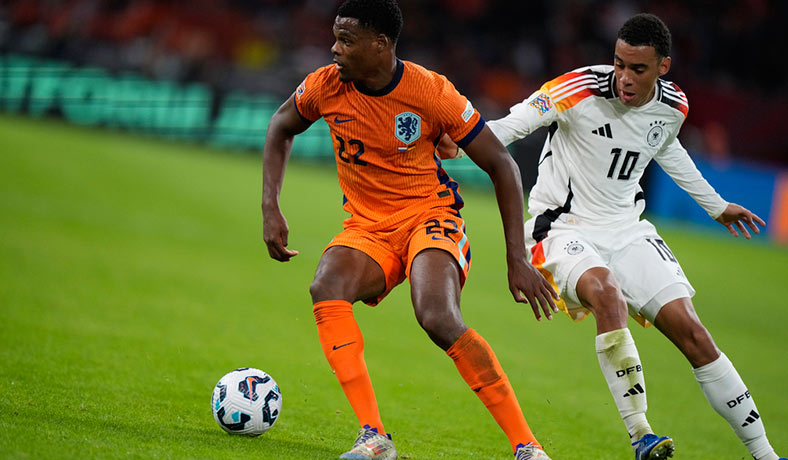 Dumfries de Paises Bajos ante Musiala de Alemania