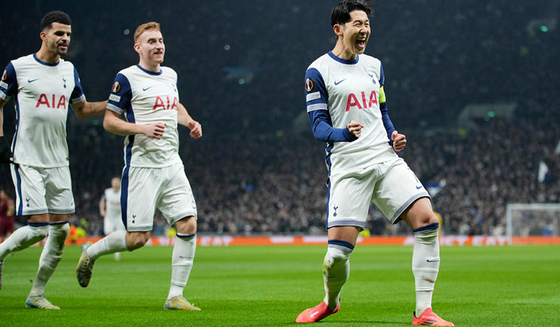 Son del Tottenham festeja un gol en la Europa League