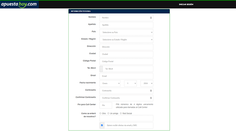 Apuestahoy registro