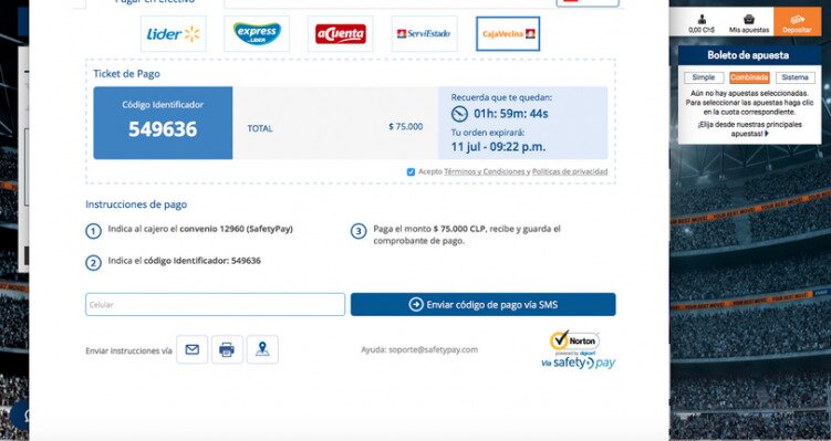 Proceso de depósito con Safetypay