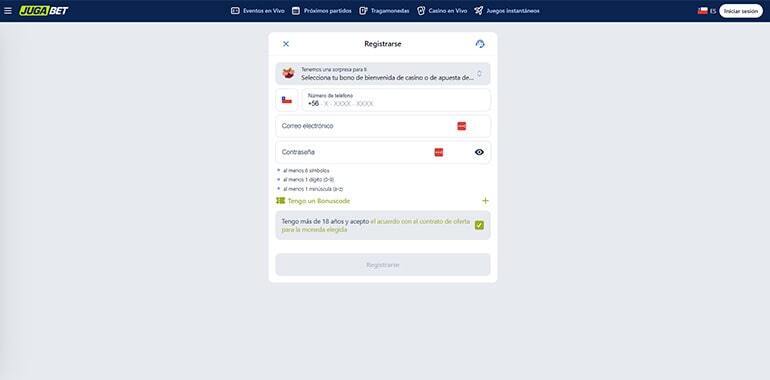 Jugabet registro