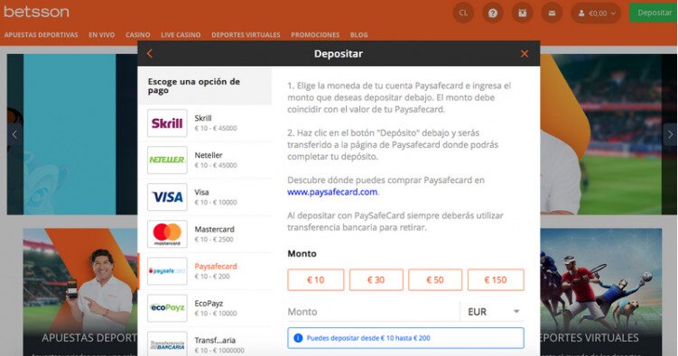 Hacer depósitos con Paysafecard