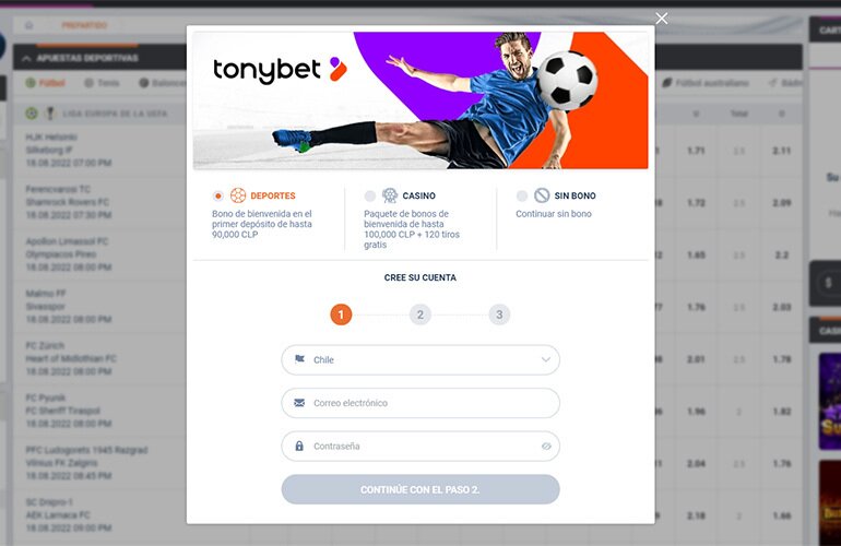 Tonybet registro